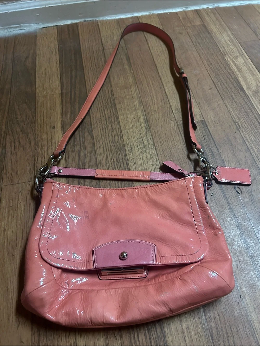 Coach Coral Pink Leather Shoulder Bag